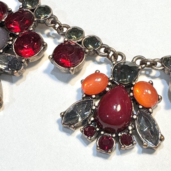 Rhinestone Dressy Statement Necklace 18” Red and Multi Color Stones - Picture 3 of 9